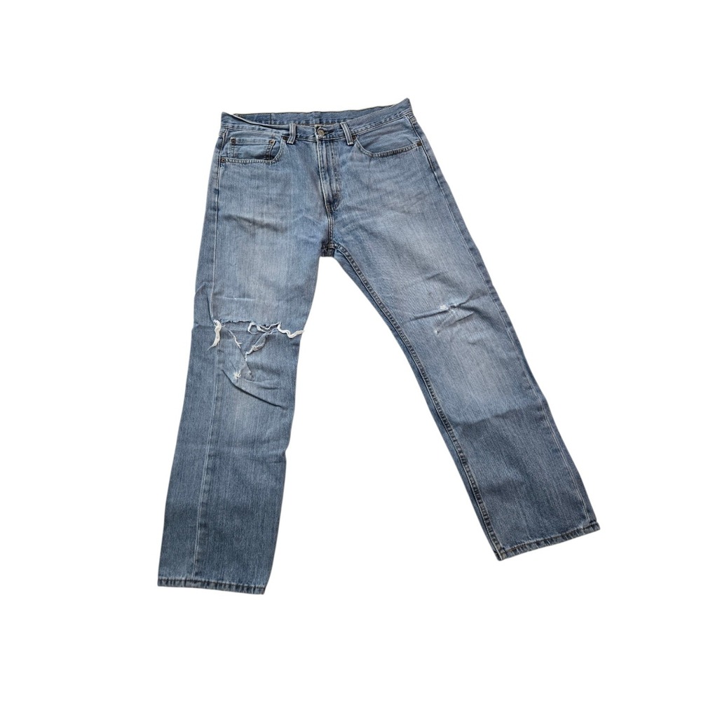 Levis 505‎ Jeans Mens 34x30 Light Wash Blue Denim Straight Leg Distressed Casual
